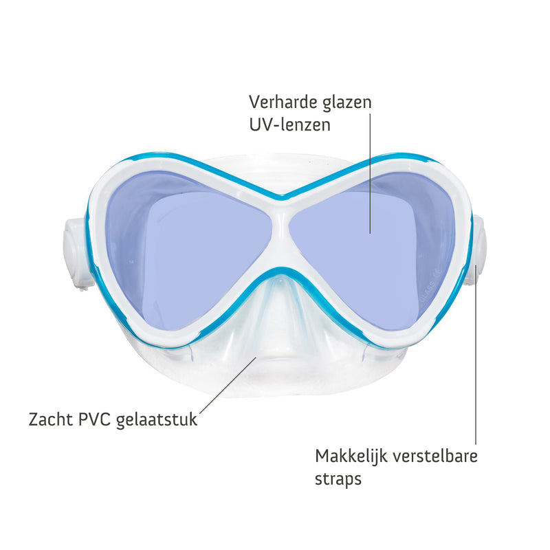 Abaco Combo - Snorkelset - Duikbril - Snorkel - Kinderen - Wit/Turquoise met UV lens