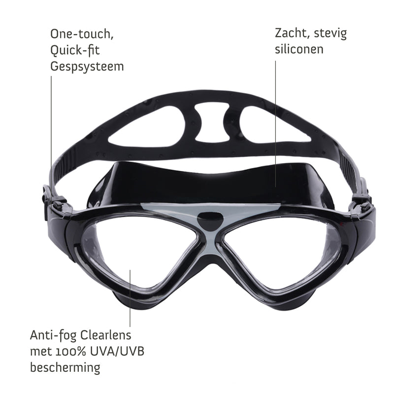Tetra - Zwembril - Volwassenen - Clear Lens - Zwart/Grijs