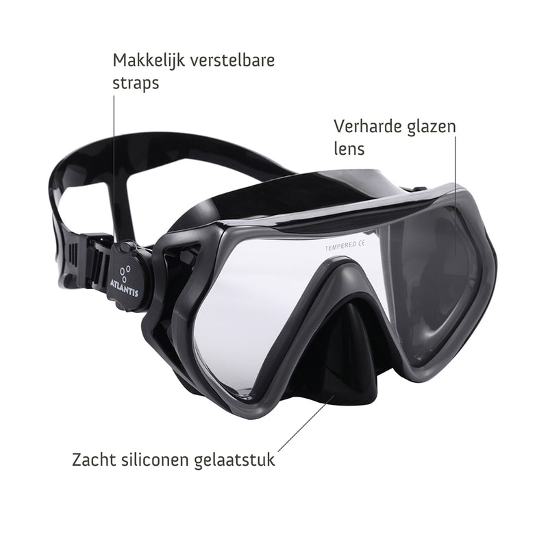 Borneo Combo - Snorkelset - Duikbril - Snorkel - Volwassenen - Zwart/Grijs