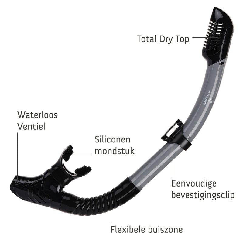 Borneo Combo - Snorkelset - Duikbril - Snorkel - Volwassenen - Zwart/Grijs