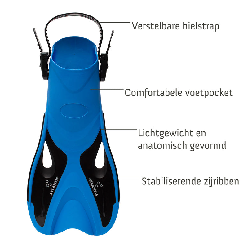 Dolphin - Zwemvliezen - Flippers - Verstelbare Hielstrap - Voor Zwemmen & Snorkelen - Volwassenen - Ocean/Zwart