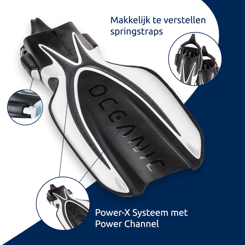 Manta Ray Fin - Flippers - Zwemvliezen - Volwassenen - Wit/Zwart