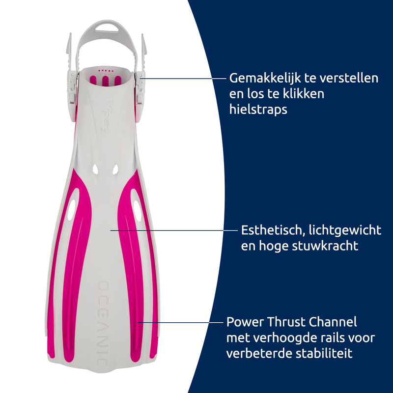 Viper 2 - Flippers - Zwemvliezen Open Heel - Wit/Roze