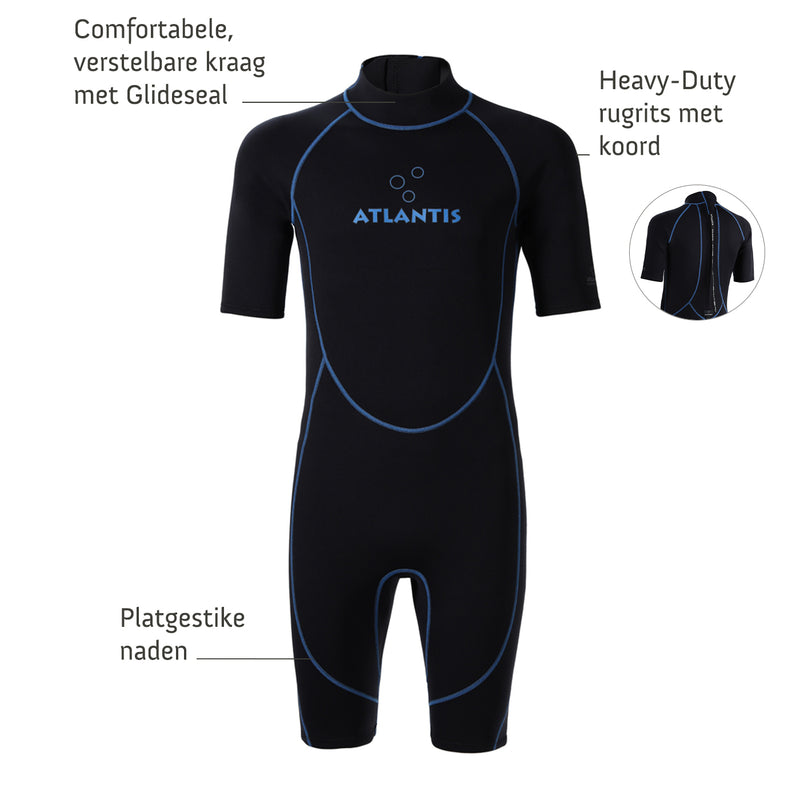 2mm Adventure Shorty  - Wetsuit - Heren - Zwart/Blauw