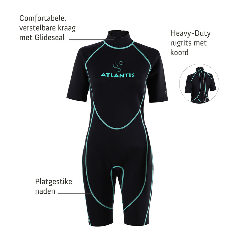 2mm Adventure Shorty  - Wetsuit - Dames - Zwart/Turquoise