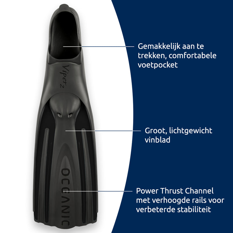 Viper 2 - Flippers - Zwemvliezen Full Foot - Volwassenen - Zwart