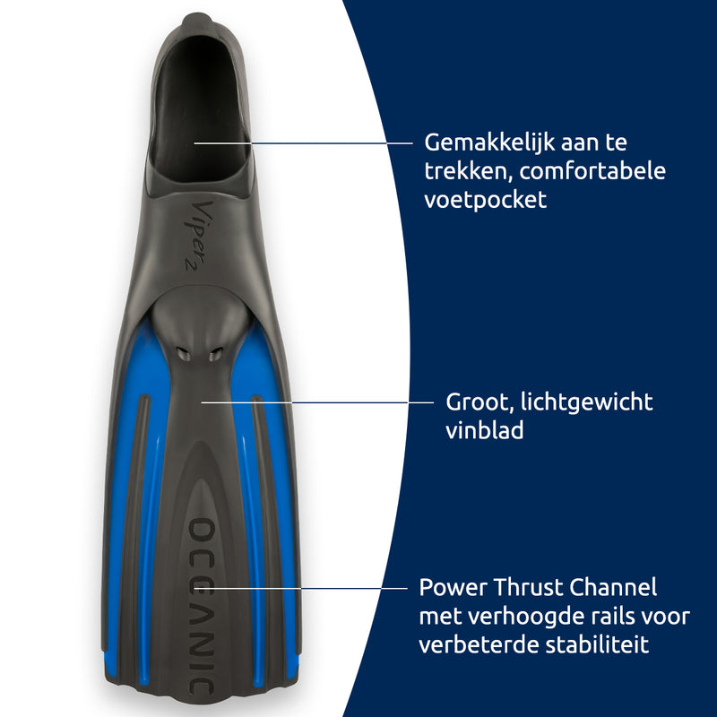 Viper 2 - Flippers - Zwemvliezen Full Foot - Volwassenen - Blauw