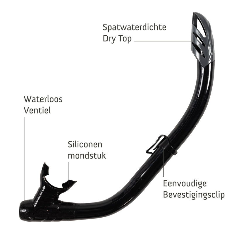 Samana Pro Combo - Snorkelset - Snorkel & Duikbril  - Versterkt Glas - Dry Top - Luxe Bewaartas - Volwassenen - Zwart/Grijs