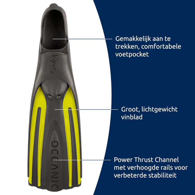 Viper 2 - Flippers - Zwemvliezen Full Foot - Volwassenen - Zwart/Geel