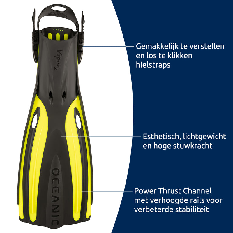 Viper 2 - Flippers - Zwemvliezen Open Heel - Zwart/Geel