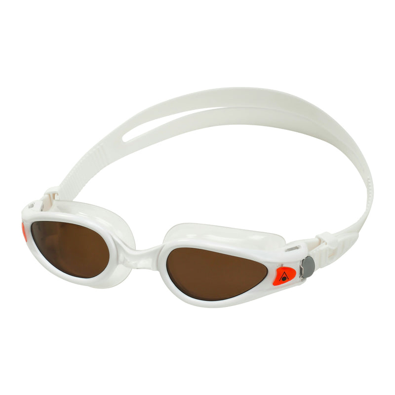 Kaiman EXO - Lunettes de natation - Adultes - Verres polarisés marron - Blanc/Orange