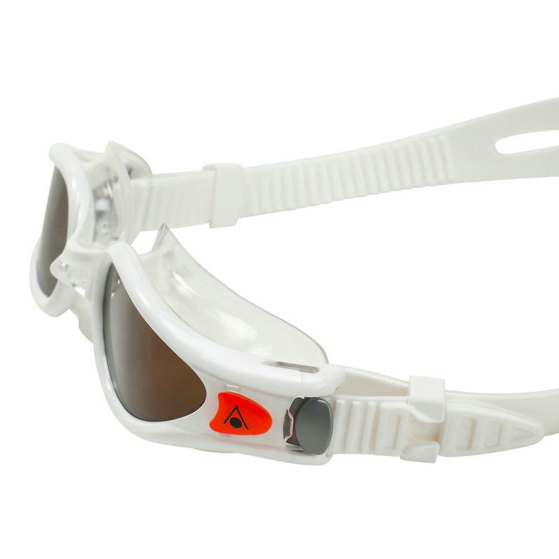 Kaiman EXO - Lunettes de natation - Adultes - Verres polarisés marron - Blanc/Orange
