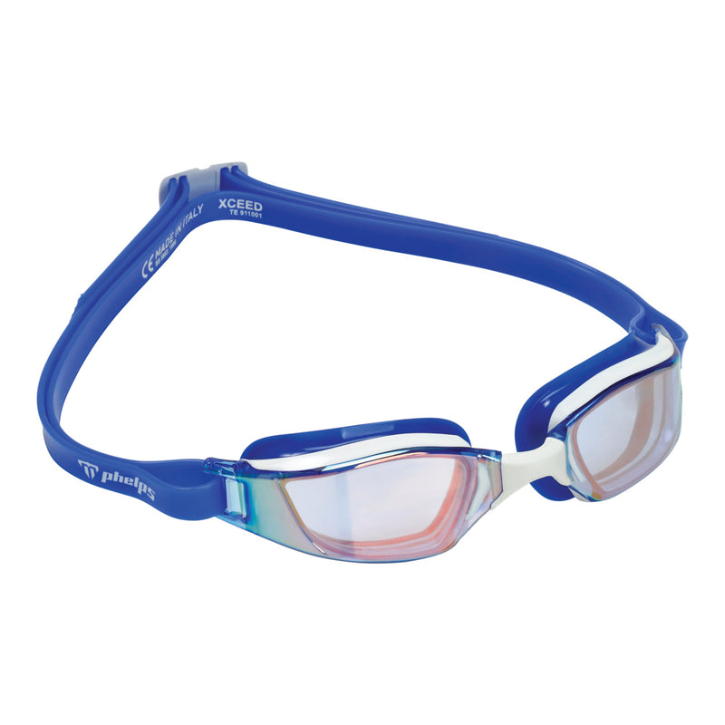 Xceed - Zwembril - Volwassenen - Blue Iridescent Titanium Mirrored Lens - Wit/Blauw