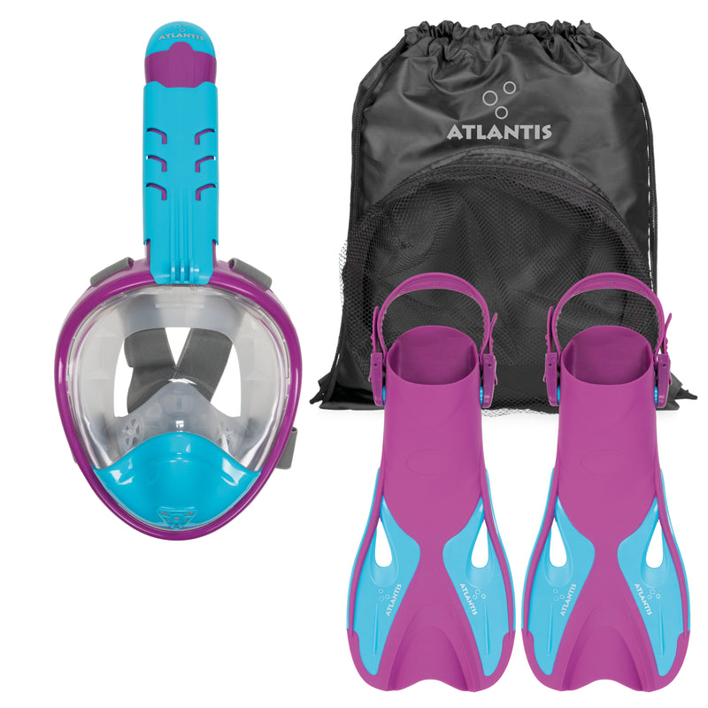 Atlantis 3.0 Snorkelmasker + Snorkelvinnen - Snorkelset - Kinderen - Paars/Blauw