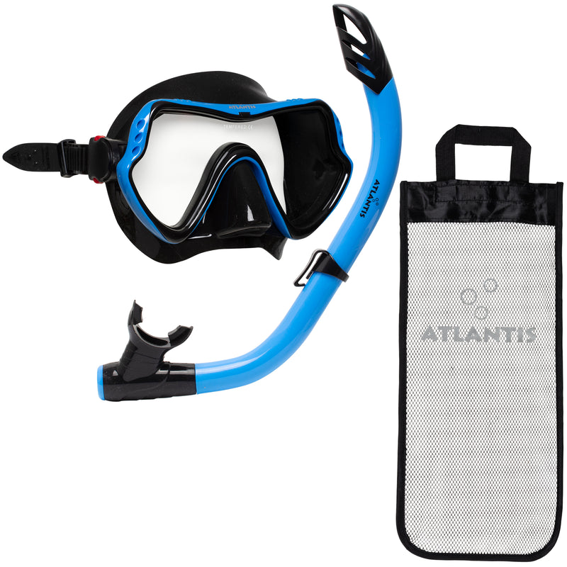 Samana Pro Combo - Snorkelset - Snorkel & Duikbril  - Versterkt Glas - Dry Top - Luxe Bewaartas - Volwassenen - Zwart/Blauw